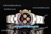 Rolex Daytona Rainbow Asia 3836 Automatic Steel Case/Strap with Colorful Diamond Bezel and Black Dial (BP)