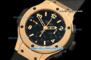 Hublot Big Bang Chronograph Swiss Valjoux 7750 Automatic Movement Gold Case with Black Dial and Black Rubber Strap