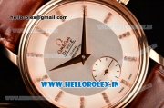 Omega De Ville Co-Axial Swiss ETA 2824 Automatic Rose Gold Case with Diamonds Markers Silver Dial and Brown Leather Strap