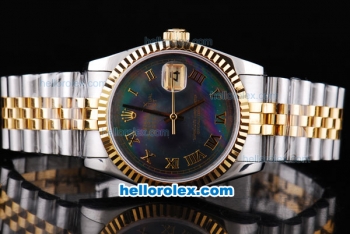 Rolex Datejust Oyster Perpetual Automatic Movement ETA Case Two Tone with Gold Bezel,Black MOP Dial and Gold Roman Marking