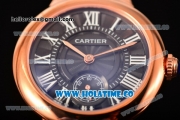 Cartier Ballon Bleu De Small Swiss Quartz Rose Gold Case with Black Dial White Roman Numeral Markers and Black Leather Strap