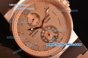 Ulysse Nardin Marine Chronometer Manufacture Power Reserve Asia ST25 Automatic Rose Gold Case with Brown Rubber Strap Rose Gold Dial Roman Markers
