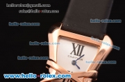Cartier Tank Enlacée Swiss Quarz Rose Gold Case with Silver Dial and Black Leather Strap