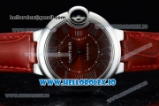 Cartier Ballon Bleu De Swiss ETA 2671 Automatic Steel Case Red Dial With Roman Numeral Markers Red Leather Strap - 1:1 Original