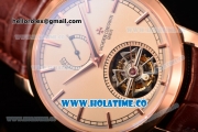 Vacheron Constantin Patrimony Swiss Tourbillon Manual Winding Rose Gold Case with Beige Dial Brown Alligator Strap and Stick Markers