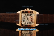 Cartier Santos 100 Swiss ETA 2671 Automatic Movement Rose Gold Case with Brown Leather Strap-1:1 Imitate