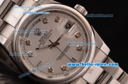 Rolex Day-Date Asia 2813 Automatic Steel Case/Strap with Silver Dial and Diamond Markers
