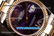 Rolex Datejust Asia 2813 Automatic Yellow Gold/Steel Case with Purple Dial Roman Numeral Markers and Gold Bezel (BP)