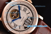 Cartier Rotonde De Tourbillon Asia 6497 Manual Winding Rose Gold Case with White Dial and Brown Leather Strap