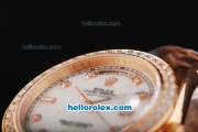 Rolex Day Date II Automatic Movement Full Rose Gold with Diamond Bezel-Diamond Markers and White MOP Dial