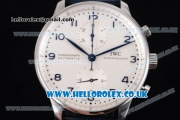 IWC Portuguese Chrono Swiss Valjoux 7750 Automatic Steel Case with White Dial Arabic Number Markers and Blue Leather Strap