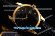 Patek Philippe Calatrava Miyota Quartz Yellow Gold Case with Black Dial and Black Leather Strap Stick Markers