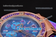 Hublot Big Bang Tutti Frutti 38MM Chrono Miyota OS20 Quartz Rose Gold Case with Blue Dial Stick/Numeral Markers and Purple Diamonds Bezel