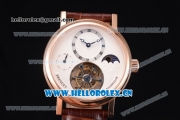 Breguet Grand Complication Moon Phase Tourbillon Swiss Tourbillon Manual Winding Rose Gold Case with White Dial Roman Markers and Brown Leather Strap