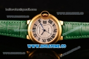 Cartier Ballon Bleu De Medium Asia 4813 Automatic Yellow Gold Case with Silver Dial Rose Red Leather Strap and Roman Numeral Markers (GF)