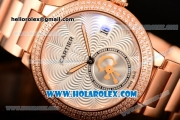 Cartier Rotonde De Miyota Quartz Rose Gold Case/Bracelet with Silver Dial and Diamonds Bezel