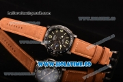 Panerai Luminor GMT PAM 029 P Asia Automatic PVD Case with Black Dial Stick/Arabic Numeral Markers and Brwon Leather Strap