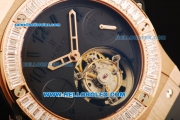 Hublot Big Bang Swiss Tourbillon Manual Winding Movement Rose Gold Case with Grey Dial and Diamond Bezel