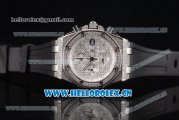 Audemars Piguet Royal Oak Offshore Seiko VK67 Quartz Steel/Diamonds Case with Silver Dial and Arabic Numeral Markers Black Rubber Strap