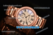 Cartier Rotonde De Miyota Quartz Rose Gold Case/Bracelet with Diamonds Bezel White Dial and Black Roman Numeral Markers