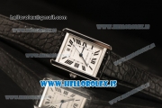 Cartier Ronde TANK SOLO Steel Square Case Equipment Ronda 763 1:1 Clone White Dial With Brown Leather