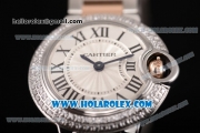 Cartier Ballon Bleu De Small Swiss Quartz Rose Gold/Steel Case with Silver Dial Diamonds Bezel and Roman Numeral Markers