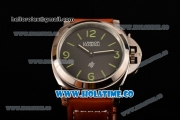 Panerai Luminor Pam 000 Logo Asia 6497 Manual Winding Movement Steel Case with Black Dial and Brown Leather Strap