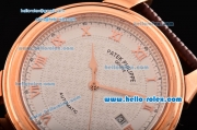 Patek Philippe Calatrava Swiss ETA 2836 Automatic Rose Gold Case and Brown Leather Strap White Dial with Roman Markers