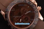 Rolex Daytona Asia 3836 Automatic Rose Gold Case - PVD Bezel with Brown Dial and Brown Rubber Strap - 7750 Coating