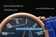 Patek Philippe Calatrava Miyota OS2035 Quartz Rose Gold Case with Blue Dial and Roman Numeral Markers