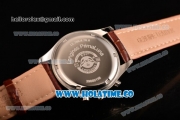 Longines Master Moonphase Chrono Miyota OS10 Quartz with Date Steel Case with White Dial Stick Markers and Brown Leather Strap