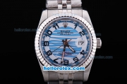 Rolex Datejust Oyster Perpetual Automatic Movement with Blue Water Wave Dial and Black Number Marking