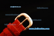 Rolex Datejust Swiss Quartz Movement Rose Gold Case with Red Diamond Bezel and Red Leather Strap - Lady Size