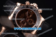 Rolex Daytona Clone Rolex 4130 Automatic Rose Gold Case with Brown Dial Black Leather Strap and Stick Markers (EF)