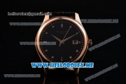 Patek Philippe Calatrava Miyota Quartz Rose Gold Case with Black Dial and Black Leather Strap Diamonds Markers