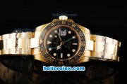 Rolex GMT-Master Oyster Perpetual Swiss ETA 2836 Automatic Movement Full Gold with Black Bezel and Black Dial - White Markers