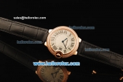 Cartier ballon bleu de Cartier Swiss Quartz Movement Rose Gold Case with Diamond Bezel and Black Leather Strap