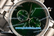 IWC Portuguese Chrono Miyota Quartz Full Steel with Green Dial and Arabic Numeral Markers