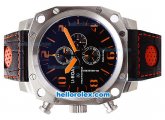 U-BOAT Italo Fontana Chronograph Quartz Movement Silver Case with Black Dial-Orange Markers and Leather Strap