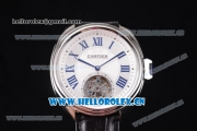 Cartier Cle de Cartier Tourbillon Asia Automatic Steel Case with White Dial Roman Numeral Markers and Black Leather Strap