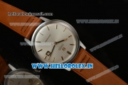 Omega Seamaster Citizen Automatic Movement Steel Case White Dial With Stick Markers Brown Leather Strap