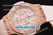 Hublot Big Bang Chrono Miyota OS20 Quartz Diamonds/Rose Gold Case with White Dial and Diamonds Bezel