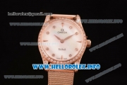 Omega De Ville Prestige Miyota Quartz Rose Gold Case/Bracelet with White MOP Dial Diamonds Bezel and Diamonds Markers