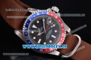 Rolex GMT-Master Asia 2813 Automatic Steel Case with Black Dial Brown Nylon Strap and Dot Markers