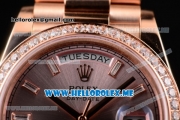 Rolex Day-Date Swiss ETA 2836 Automatic Rose Gold Case/Bracelet with Silver Dial and Stick Markers Diamonds Bezel (BP)