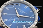 Patek Philippe Calatrava Miyota Quartz Steel Case with Roman Numeral Markers and Blue Dial