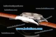 Rolex Datejust Swiss ETA 2836 Automatic Steel Case with White Dial and Brown Leather Strap