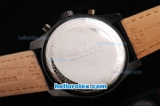 Breitling Chrono-Matic Chronograph Quartz Movement PVD Case with Black Dial and Silver Subdials/RG Bezel-Black Leather Strap