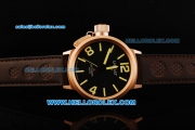 U-BOAT IFO Left Hook Automatic Movement Rose Gold Bezel with Black Dial and Leather Strap-Yellow Marking