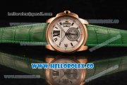 Cartier Calibre De Cartier Miyota 9015 Automatic Rose Gold Case with White Dial and Green Leather Strap